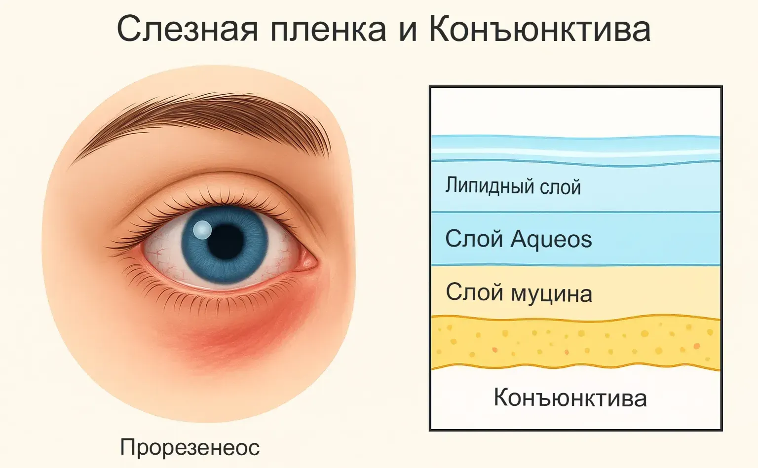 Слёзная плёнка и конъюнктива, строение Слёзная плёнка и конъюнктива